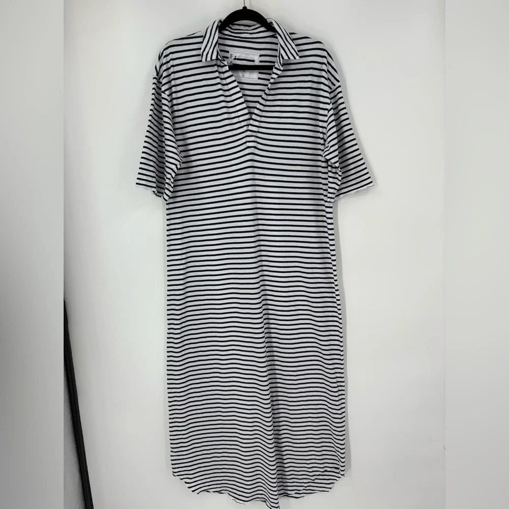 Frank &Eileen Emma Maxi Henley Dress  Navy French Stripe NWOT - Picture 2 of 7